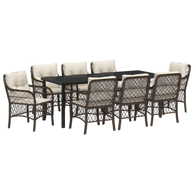 Have Spisebordssæt 9 stk. Brun polyrattan