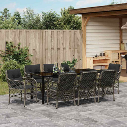 Have Spisebordssæt med pude 9 pcs Grå polyrattan