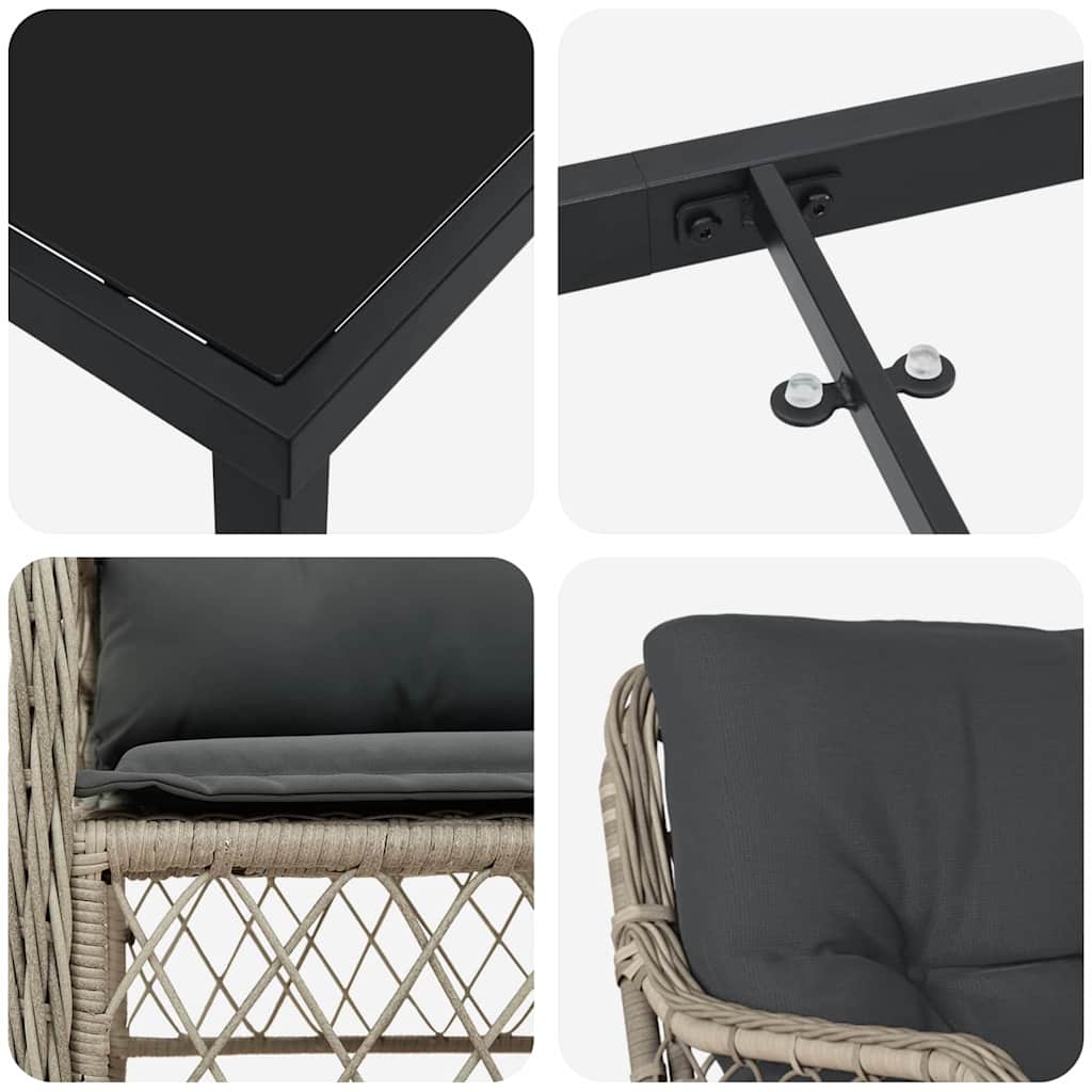 Have Spisebordssæt med pude 7 pcs Lysegrå polyrattan