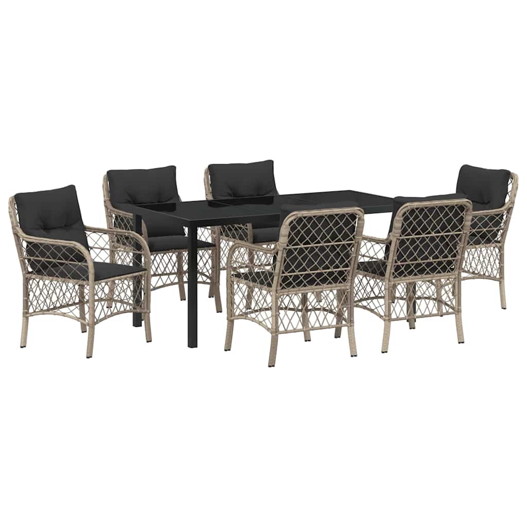 Have Spisebordssæt med pude 7 pcs Lysegrå polyrattan