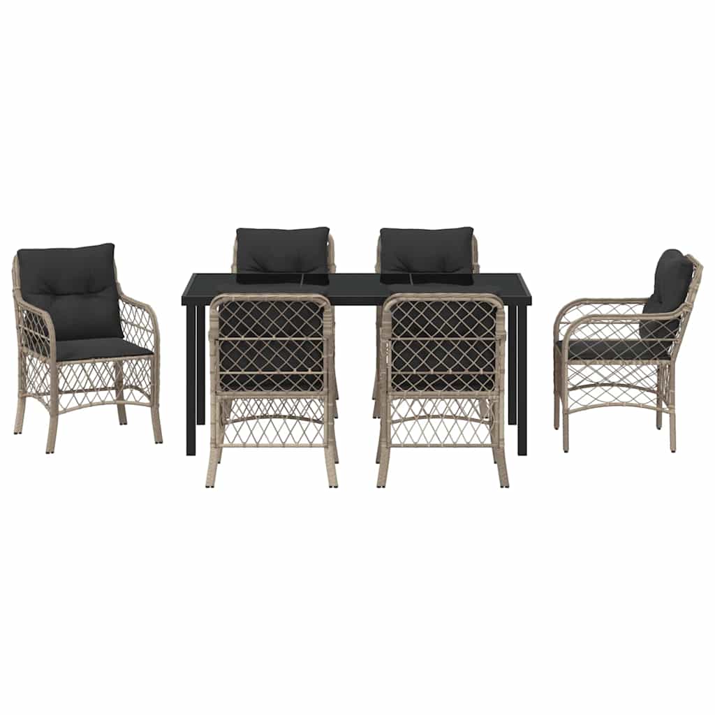 Have Spisebordssæt med pude 7 pcs Lysegrå polyrattan