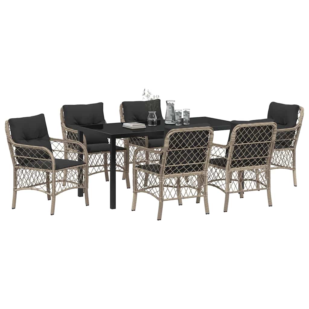 Have Spisebordssæt med pude 7 pcs Lysegrå polyrattan