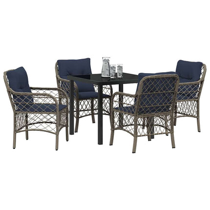 Have Spisebordssæt med pude 5 pcs Grå og sort Rattan