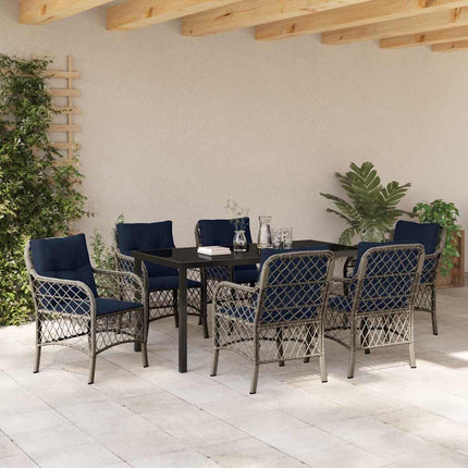 Have Spisebordssæt med pude 7 pcs Grå og sort Rattan