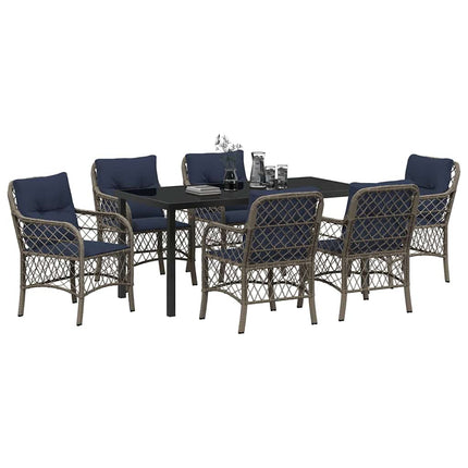 Have Spisebordssæt med pude 7 pcs Grå og sort Rattan