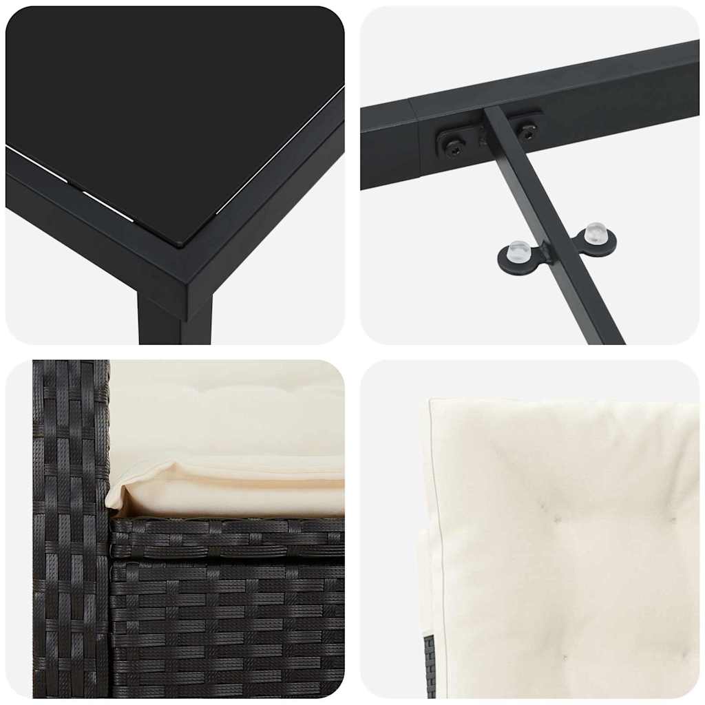 Have Spisebordssæt med pude 5 pcs Sort polyrattan