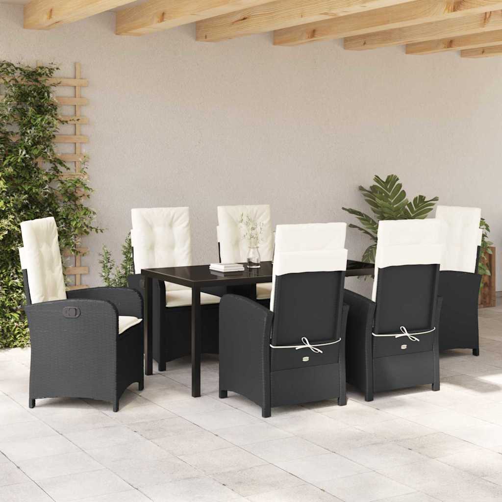 Have Spisebordssæt med pude 7 pcs Sort polyrattan