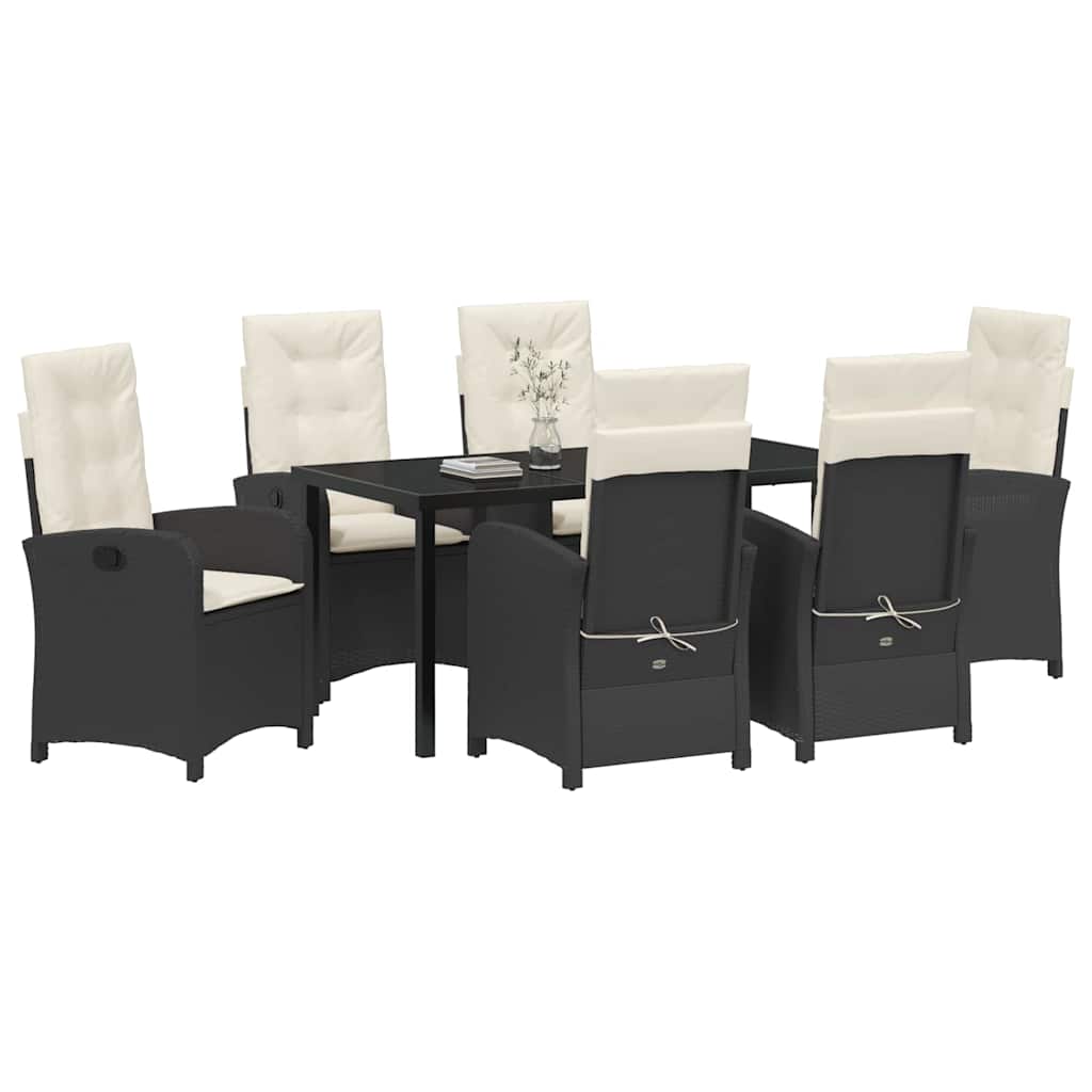 Have Spisebordssæt med pude 7 pcs Sort polyrattan