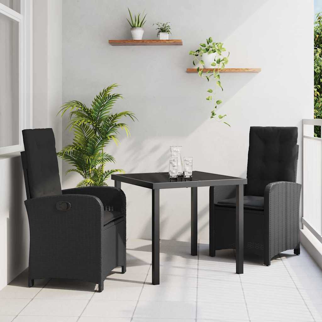 Have Spisebordssæt med pude 3 pcs Sort polyrattan