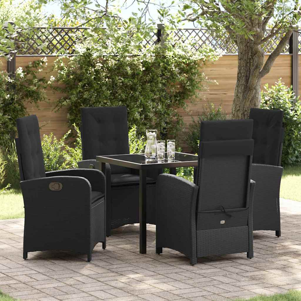 Have Spisebordssæt med pude 5 pcs Sort polyrattan