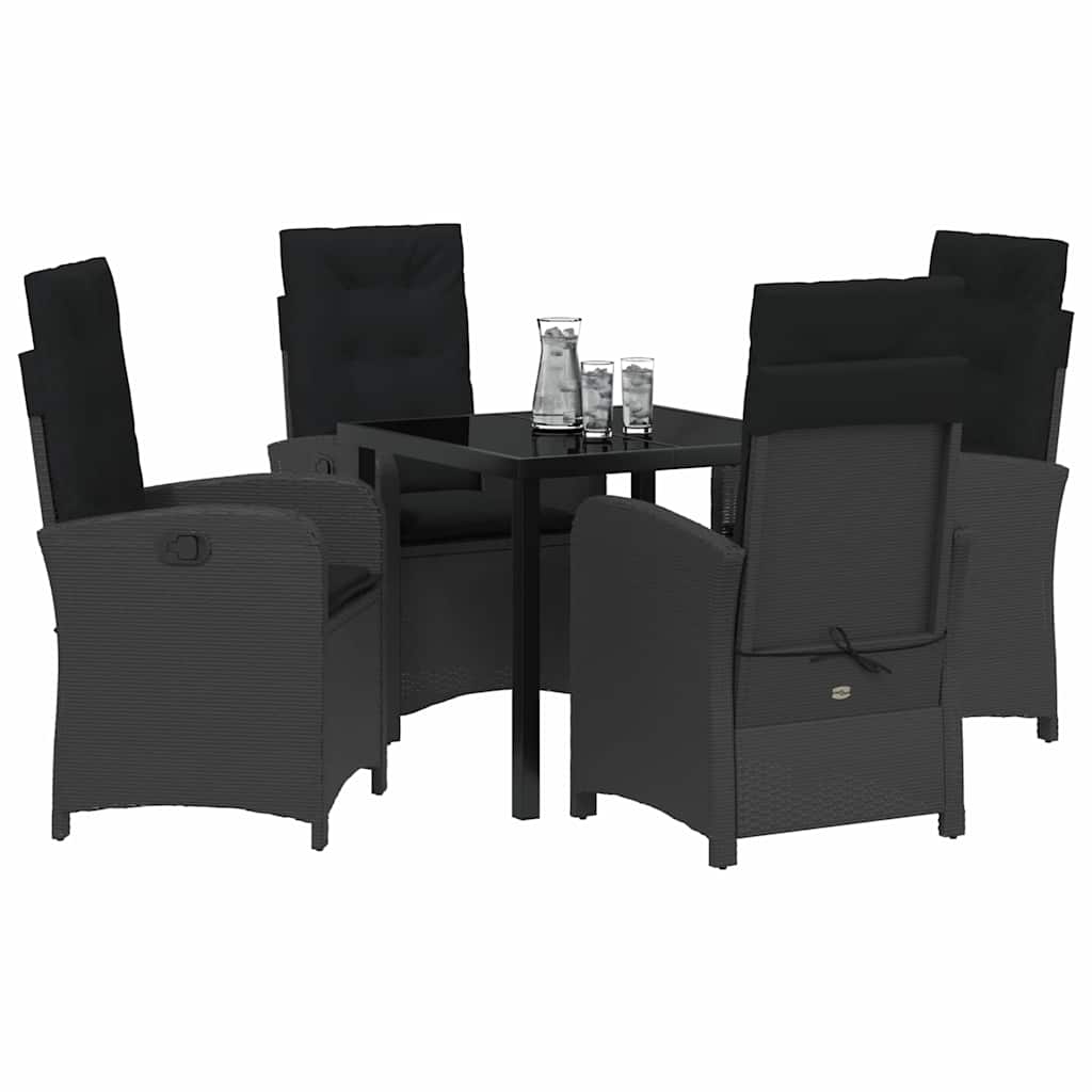 Have Spisebordssæt med pude 5 pcs Sort polyrattan
