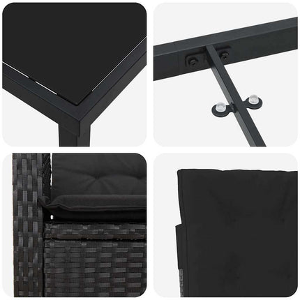 Have Spisebordssæt med pude 7 pcs Sort polyrattan