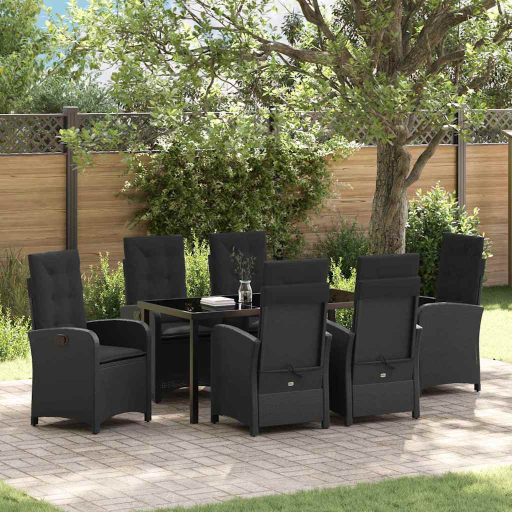 Have Spisebordssæt med pude 7 pcs Sort polyrattan