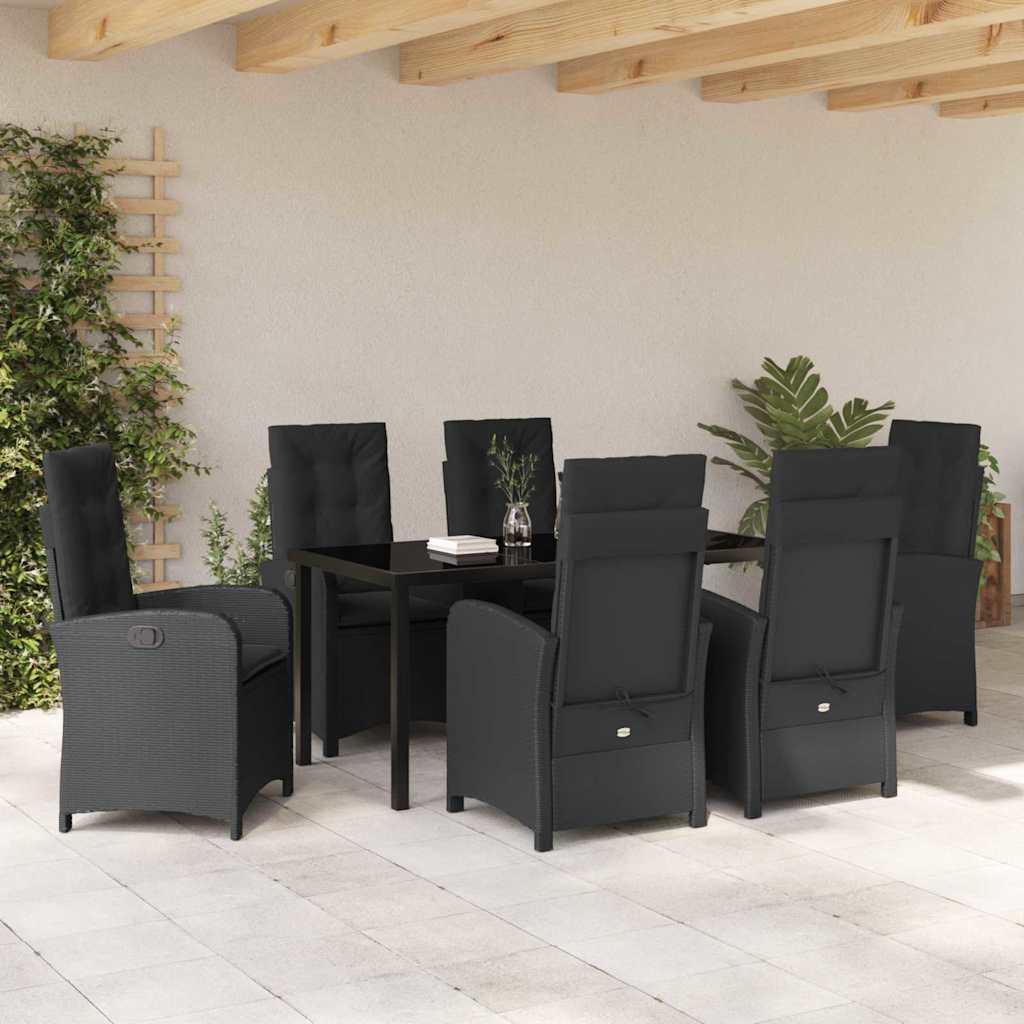 Have Spisebordssæt med pude 7 pcs Sort polyrattan