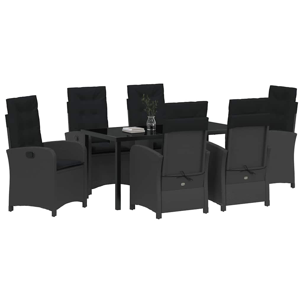 Have Spisebordssæt med pude 7 pcs Sort polyrattan