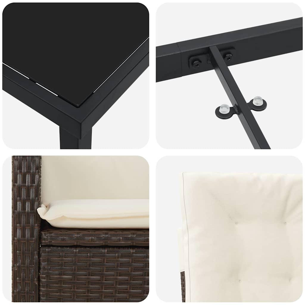 Have Spisebordssæt med pude 7 pcs Brun polyrattan
