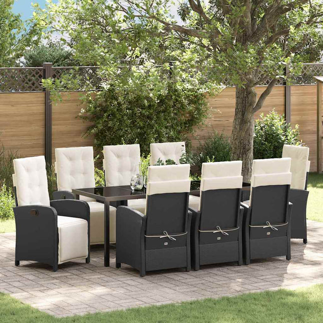 Have Spisebordssæt 9 stk. Sort polyrattan