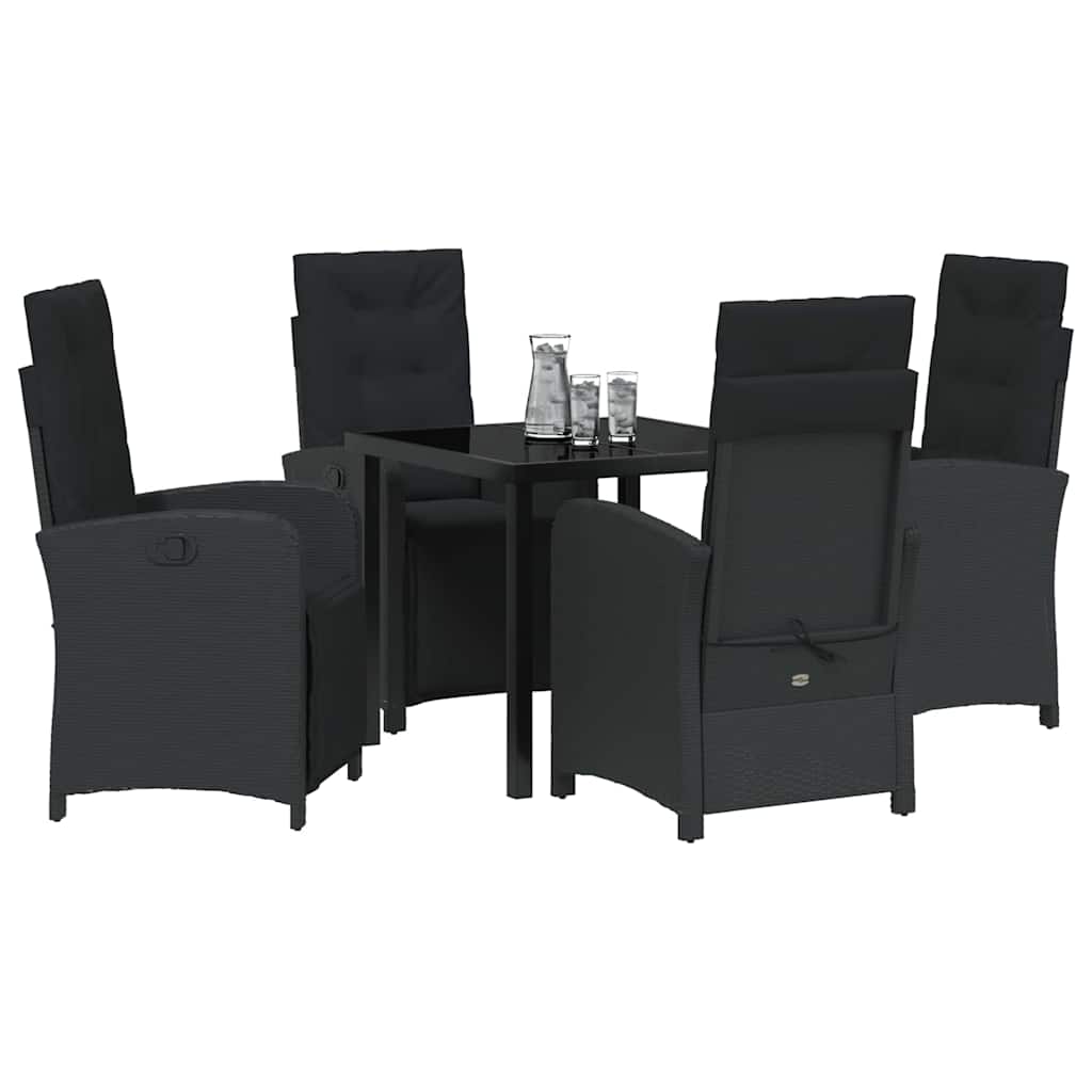 Have Spisebordssæt med pude 5 pcs Sort polyrattan