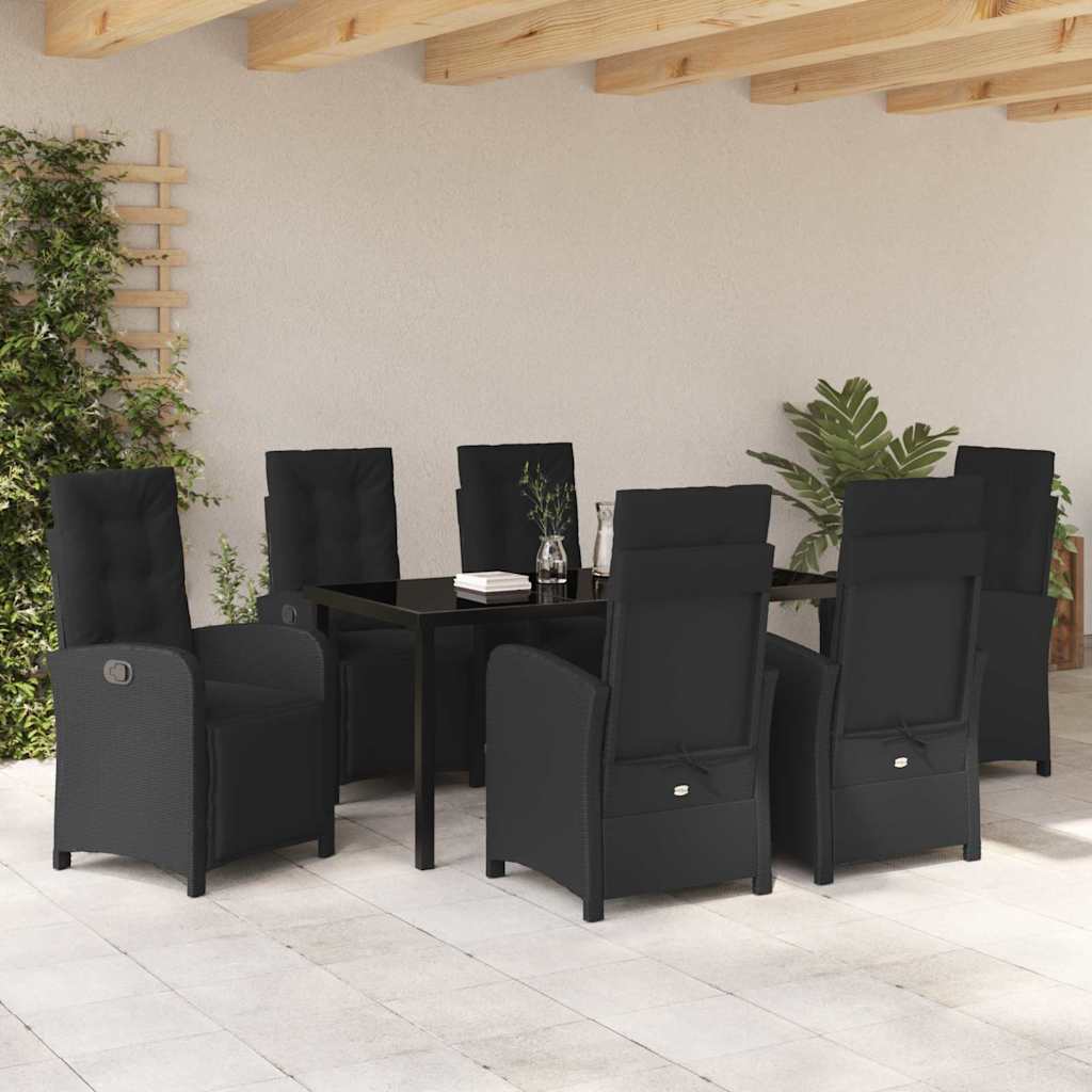Have Spisebordssæt med pude 7 pcs Sort polyrattan
