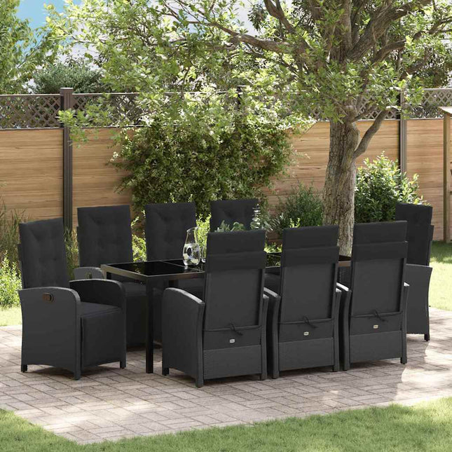 Have Spisebordssæt 9 stk. Sort polyrattan