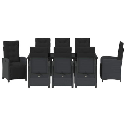Have Spisebordssæt med pude 9 pcs Sort polyrattan