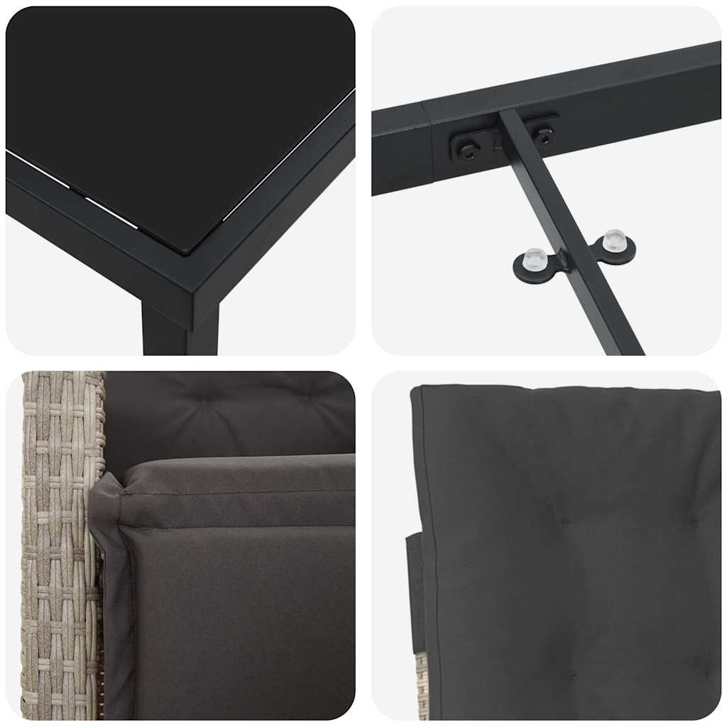 Have Spisebordssæt med pude 3 pcs Lysegrå polyrattan