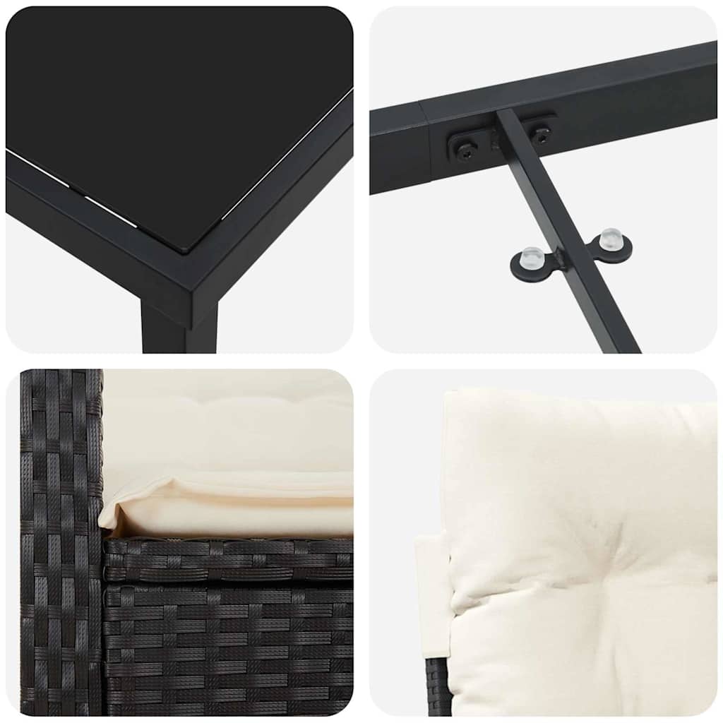 Have Spisebordssæt med pude 5 pcs Sort polyrattan