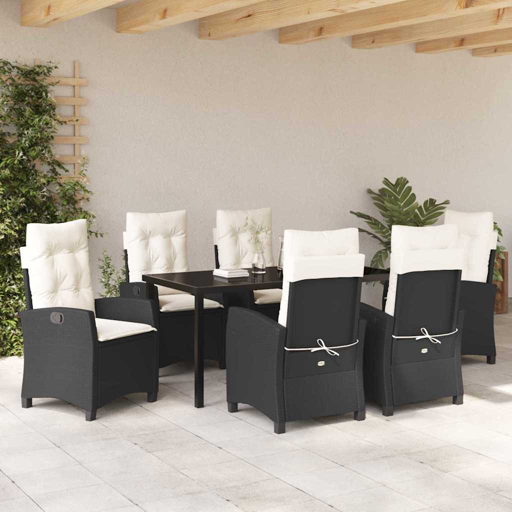 Have Spisebordssæt med pude 7 pcs Sort polyrattan