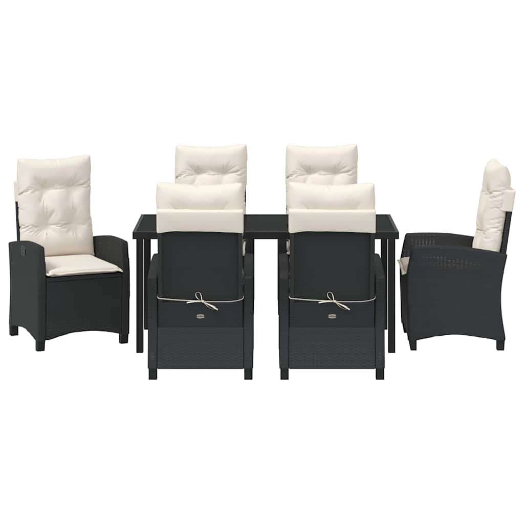 Have Spisebordssæt med pude 7 pcs Sort polyrattan