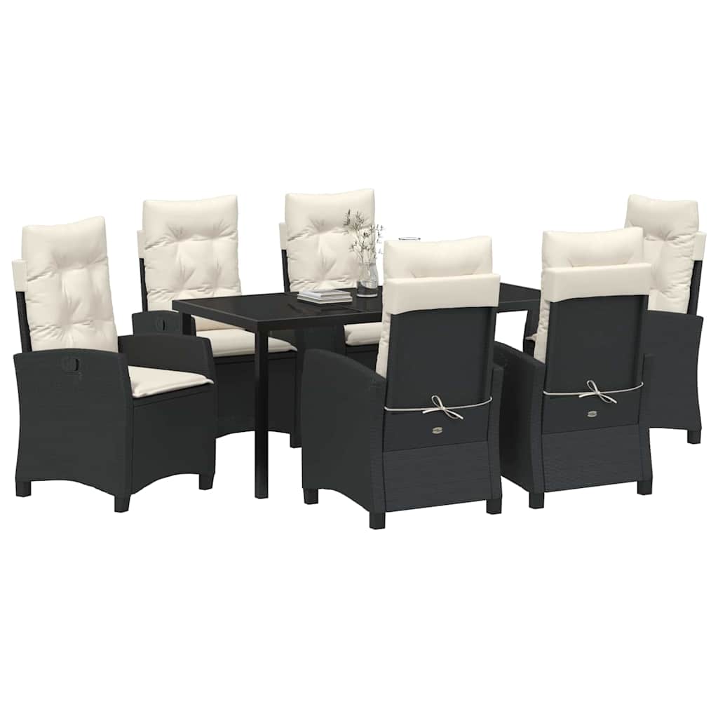 Have Spisebordssæt med pude 7 pcs Sort polyrattan