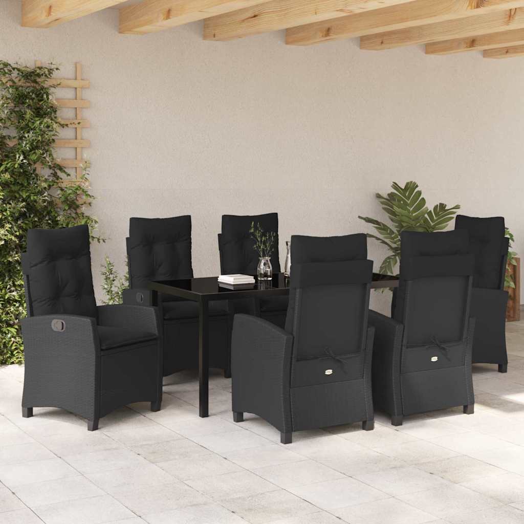 Have Spisebordssæt med pude 7 pcs Sort polyrattan