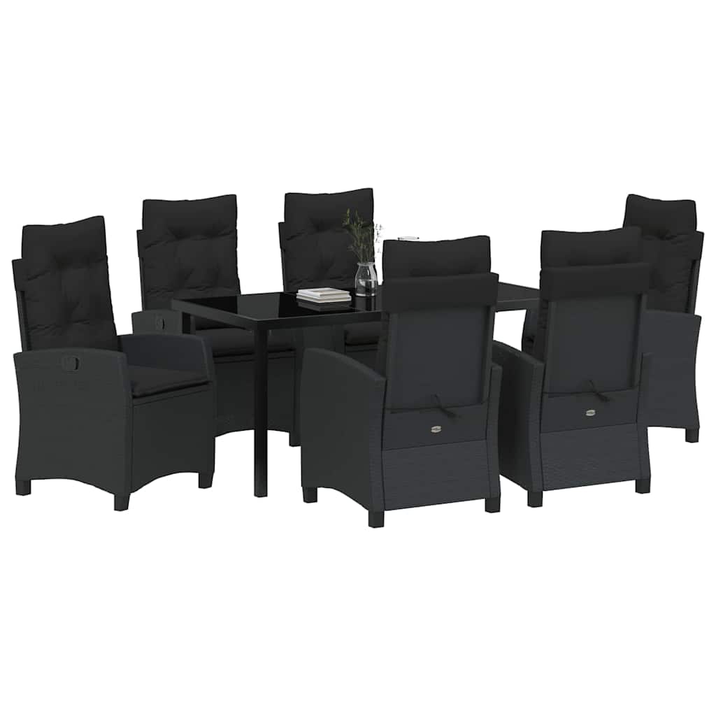 Have Spisebordssæt med pude 7 pcs Sort polyrattan