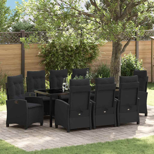 Have Spisebordssæt 9 stk. Sort polyrattan