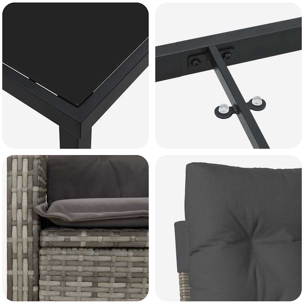 Have Spisebordssæt med pude 7 pcs Grå polyrattan