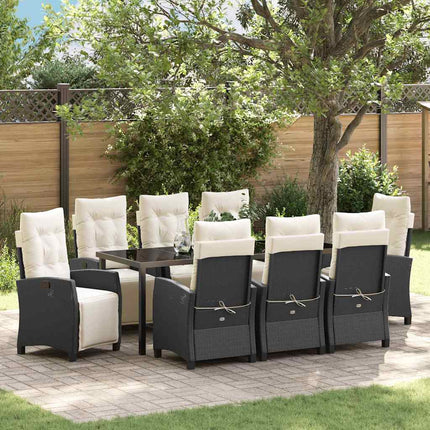 Have Spisebordssæt med pude 9 pcs Sort polyrattan