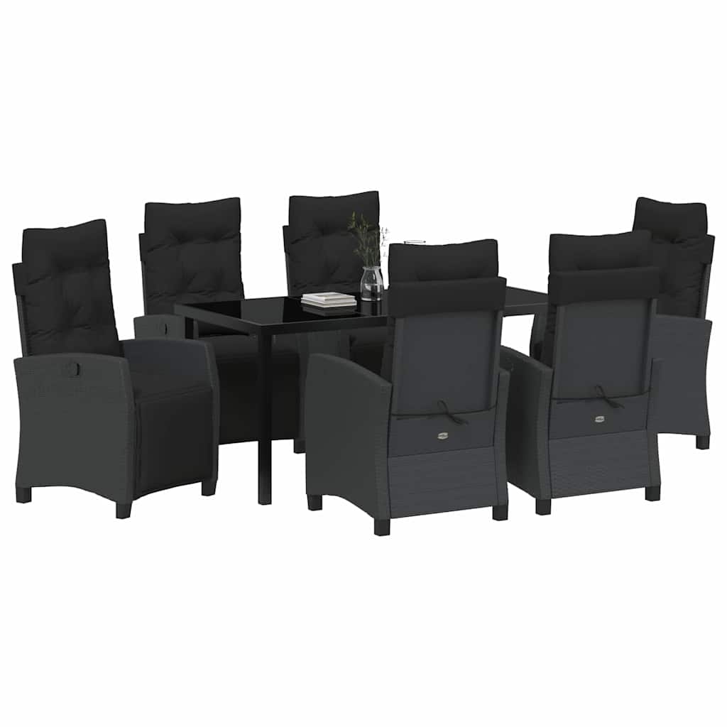 Have Spisebordssæt med pude 7 pcs Sort polyrattan