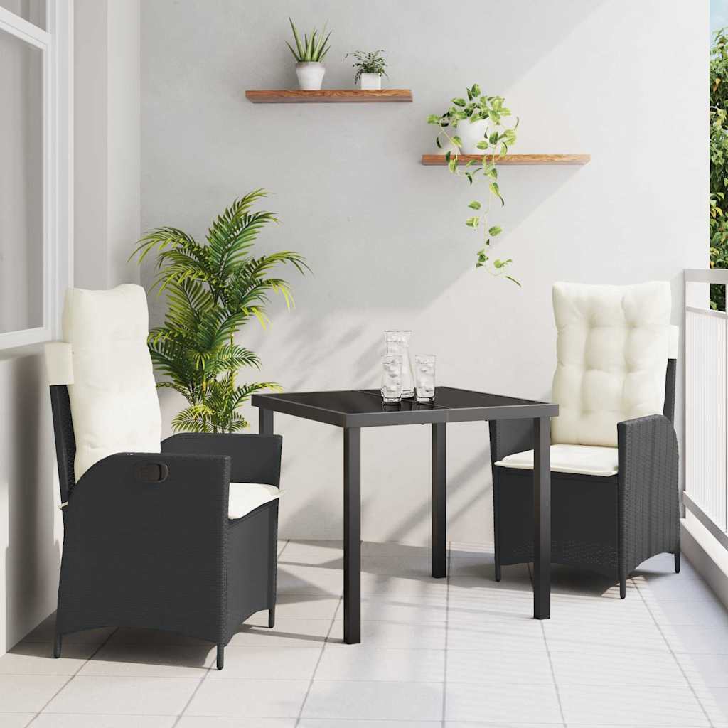 Have Spisebordssæt med pude 3 pcs Sort polyrattan