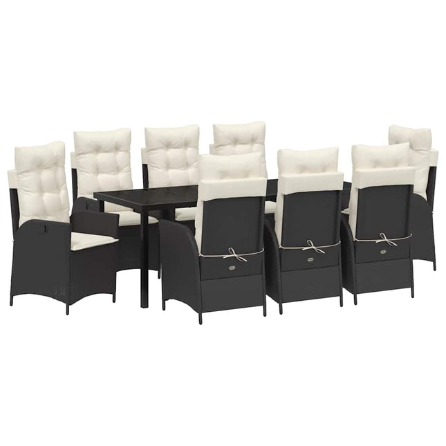 Have Spisebordssæt 9 stk. Sort polyrattan