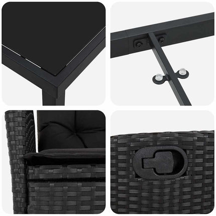 Have Spisebordssæt med pude 7 pcs Sort polyrattan