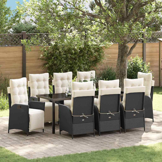 Have Spisebordssæt 9 stk. Sort polyrattan