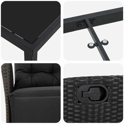 Have Spisebordssæt med pude 9 pcs Sort polyrattan