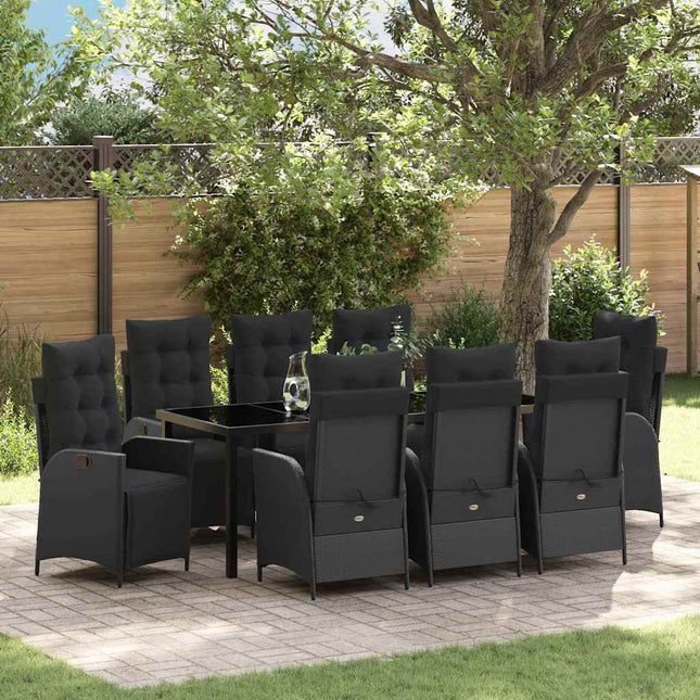Have Spisebordssæt 9 stk. Sort polyrattan