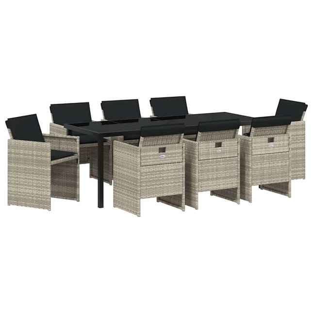Have Spisebordssæt 9 stk. Lysegrå polyrattan