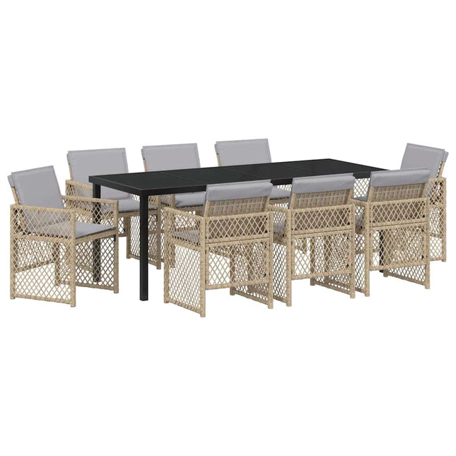 Have Spisebordssæt 9 stk. Beige polyrattan