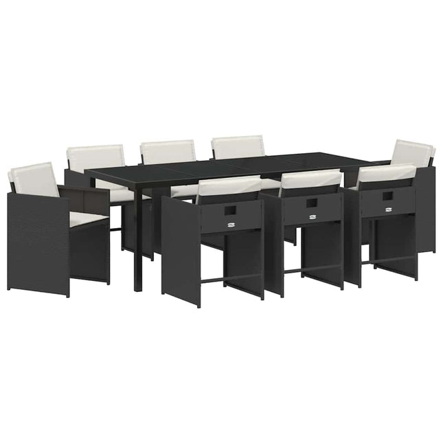 Have Spisebordssæt 9 stk. Sort polyrattan