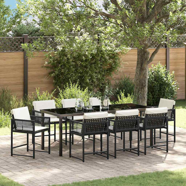 Have Spisebordssæt 9 stk. Sort polyrattan