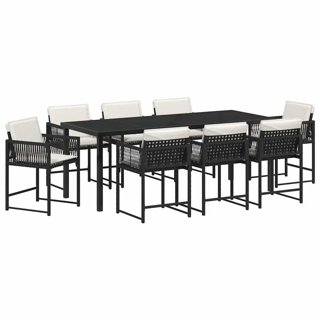 Have Spisebordssæt 9 stk. Sort polyrattan
