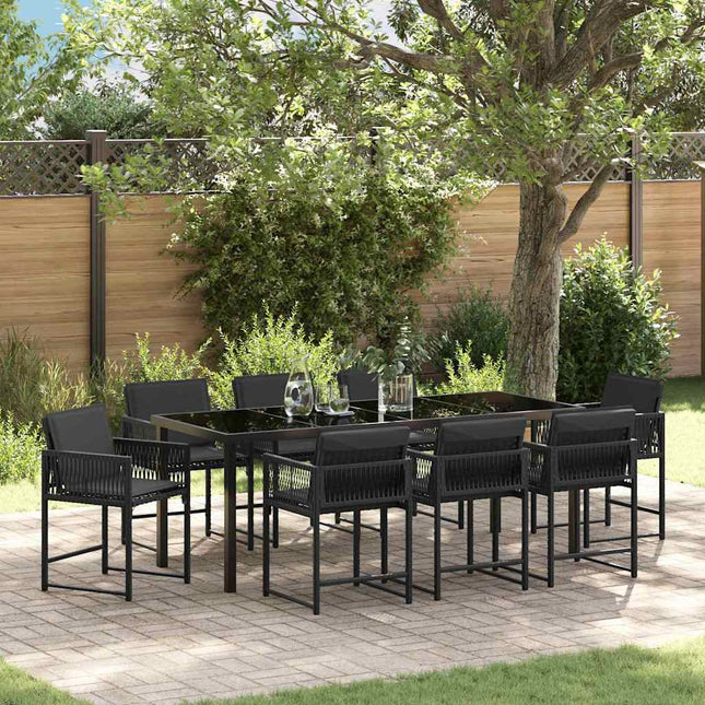 Have Spisebordssæt 9 stk. Sort polyrattan