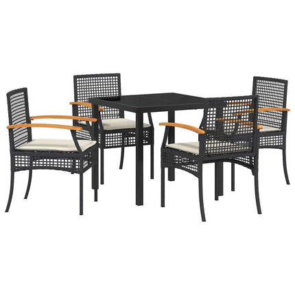 Have Spisebordssæt med pude 5 pcs Sort Rattan