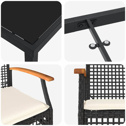 Have Spisebordssæt med pude 5 pcs Sort Rattan